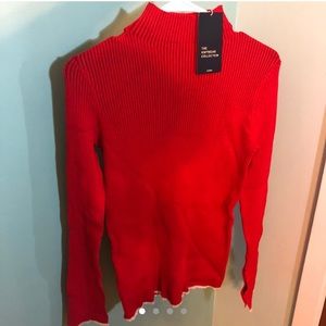 Zara Lettuce Hem Red Knit Turtleneck Sweater